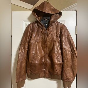 RARE DIESEL BLACK GOLD Men’s Hooded Leather jacket. European slim - SIZE L